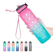 Hyeta 32 oz Water Bottles with Times to Drink and Straw Motivational Water Bo...