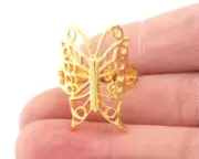 Butterfly Adjustable Ring Shiny Gold Plated brass (18mm 8US inner size) 3284