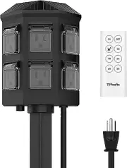 Outdoor Power Stake Timer, 100FT Remote Control, Dusk to Dawn Christmas Light Ti