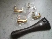 1PC Wenge Violin Tailpiece 4/4 With 4 Gold Fiddle Fine Tuners