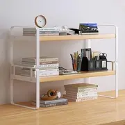 Joiena 2 Tier Desktop Bookshelf Plant Stand with Metal Frame Wood Board Desk Display Shelf Decor for Kids Office Rack Stationery Organizer Living Room Storage and Dormitory Use