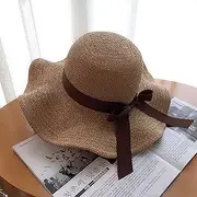 [KTLSHY] Foldable Brim Summer UV Hat Womens Summer Sun Hat Fashion UPF 50 Floppy Wide Brim Foldable Bowknot Outdoor Beach Straw Hat UPF50+ Packable Summer Sun Straw Hat,4 Colors (Color : Khaki)