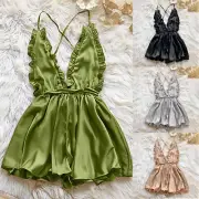 Women's Sexy Dress With Wooden Ear Edge Deep V Neck Neck Tie Backless Sexy