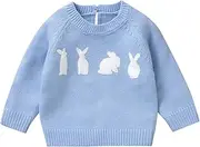 [Geagodelia] Toddler Baby Boys Girls Easter Jumper Bunny Embroidered Knitted Pullover Sweater Baby First Easter Outfit