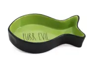 Rae Dunn Purr Evil Pet Cat Bowl Green Black