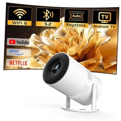 [Built-in -Apps] 270°Adjustable Smart Mini Projector with WiFi 6 and