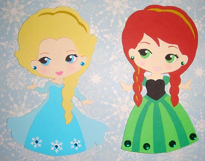 Frozen Anna and Elsa Paper Die Cut Paper Doll Scrapbook Embellishment