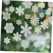 Crafare 48pcs Plastic Glitter Snowflakes Hanging Ornaments for Christmas White