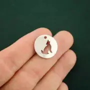 2 Wolf Charms Silver Tone Circle Pendant - SC7139