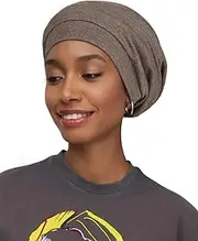 [Alnorm] Cosy Satin Lined Slouchy Beanie Cap with Soft Elastic Band for Men and Women, Hemp Camel, One Size