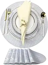 FemGe Round Silver Christmas Placemats for Dining Table Mats Set of 6 Wipeable Snowflake Placemats for Kitchen Table Plastic Soft PVC Place mats Durable Heat Resistant Non-slip Washable Table Mats 15"