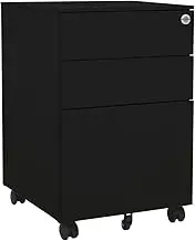 3 Drawer Mobile File Cabinet with Lock, Steel Filing Cabinet with Wheels for Legal/Letter/A4 File, 39x45x60 cm Black