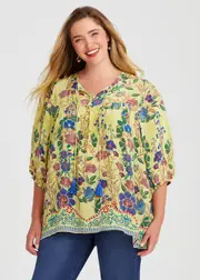 [Virtuelle] Taking Shape Natural Border Floral Top Size 18 in Print, Viscose - Plus Size Women's Clothing Print