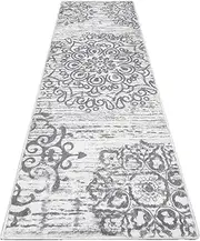 DxZephious Hallway Runner Rug 60 * 180cm Washable Vintage Distressed Area Rugs Non Slip Laundry Rug Runner Boho Floor Carpet Runners for Hallways Entryway Laundry Room (Cream/Grey)