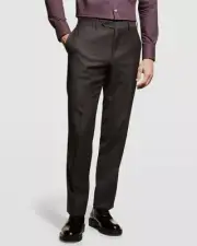 $550 Canali Men's Brown Flat-Front Melange Wool Dress Pants Size 40