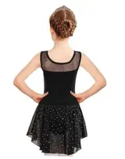 Kid Girls Sparkly Dance Leotard with Skirt Hi-Low Shiny Ballet 4-5T Black