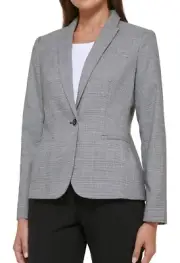 Tommy Hilfiger womens Business Plaid Fitted Single Button Blazer Sz 14