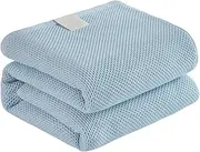 100% Cotton Thermal Blanket, Breathable Bed Blanket, Soft Waffle Blanket, All Season Cotton Blanket (Blue, 150x200cm)