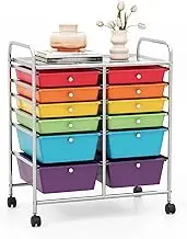 Giantex 12 Drawer Rolling Storage trolley, Utility Storage Cart with 4 Wheels, Scrapbook Paper Organizer, w/ 2 Sizes of Drawers, Multipurpose &Lightweight Cart for Home, School, Office (Rainbow)