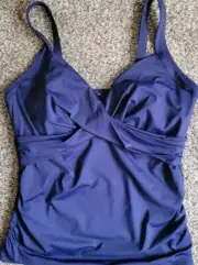 Swim Top Navy 16 DD Solid Wrap Front (L) Underwire Lands End S932