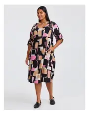 [Taking Shape] Linen Bamboo Pocket Dress Print in Multi