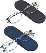 [Qi Song] 3mm Ultra Thin Anti Blue Ray Reading Glasses Unisex Eyeglasses Go with Exclusive Hard Case