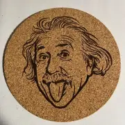 Albert Einstein Cork Trivet Hot Pad 7" Laser Engraved NEW Round Fun Gift