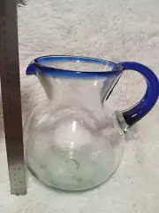 hand blown blue glass pitcher