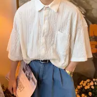 在飛比找蝦皮商城優惠-韓版男士時尚流行款式短袖襯衫大口袋超大垂褶襯衫
