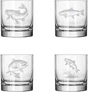 MIP Set of 4 Glass 11 oz Rocks Whiskey Glass Gift Trout Fish Fishing Collection