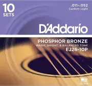 10 Sets D'Addario EJ26-10P Acoustic Guitar Strings Phosphor Bronze custom light