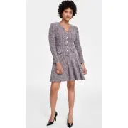 TAYLOR WOMENS SIZE 12 TWEED BUTTON-FRONT FIT FLARE SHIRAZ MULTI DRESS NEW