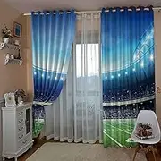 Exquisite Curtains for Kids Bedroom Green & Stadium W117cm (46") x D183cm (72") x 2 3D Pattern Microfiber Blackout Fabric Eyelet Window Drapes for Kids Nursery Playroom 2 Panels
