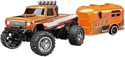 Mini RC Monster Truck, Remote Control Truck, USB Rechargeable, Rc Semi Truck with Trailer, 1:64 Rc Cars with LED Bodylight, 2.4Ghz All Terrain Off-Road Monster Truck, 3 Speed Regulation (Orange)