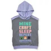 Minecraft Girls Sleeveless Print Hoodie - Charcoal & Purple