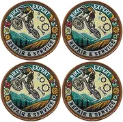 [Patchion] Set of Four - Bike Expert - Repair and Service - Iron-on/Heat Seal Backing - Embroidered Patch/Badge/Emblem