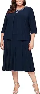 [Alex Evenings] Women's Plus Size T-Length Jacket Dress with Sequin Beaded Trim
