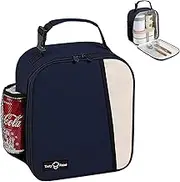 Lunch Bag - Vertical Insulated Lunch Box for Kids & Adults, Oxford Fabric with Side Mesh & Front Pocket (Cyan)