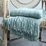 130*220cm Cozy Decorative Knit Woven Throw Blanket Sofa Throw Bed Throw Bed Blanket - Green