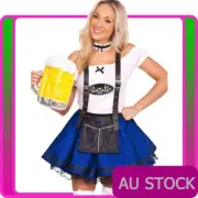 Womens Beer Maid Wench Costume Oktoberfest Blue German Fancy Dress Halloween