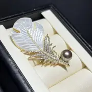 Tahitian Pearl Brooch CZ Zirconia & White Butterfly Shell