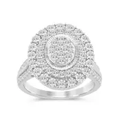 Miracle Surround Halo Oval Shaped Ring with 1.00ct of Diamonds in Sterling Silver