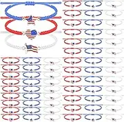 Equsion 36 Pack America Flag String Bracelets Bulk Red White and Blue USA Star Patriotic Woven Bracelets Adjustable for Women Men Independence Day Gifts 4th of July Patriotic Party Favors