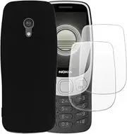 2 Pack Tempered Glass + TPU Phone Case Combo Compatible with Nokia 3210 2024, Shockproof Protective Cover and Screen Protector Set (Black)