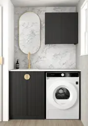 1305*600*2100mm Otti Marlo Matt Black Fluted Moisture Resistant Plywood Laundry Kit