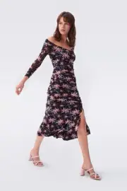 Diane Von Furstenberg Floral Portrait Neck Pencil Dress, Size Xs