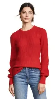 NWT AUTH Tory Burch Kennedy Shaker Stitch Sweater True Red Women Size M L $298