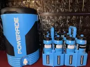 Igloo Powerade 5 Gallon Blue Dispenser With 12 32oz Squeeze Bottles 2 HoldersNEW