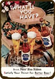 1952 PABST BLUE RIBBON BEER Vintage Look DECORATIVE METAL SIGN - HORS d'OEUVRES