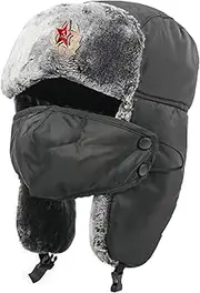 [Jeorywoet] Trapper Hat with Detachable Mask Waterproof Windproof Thermal Russian Hat with Badge Faux Free Size Unisex Russian Hat for Outdoor, Trapper Hat